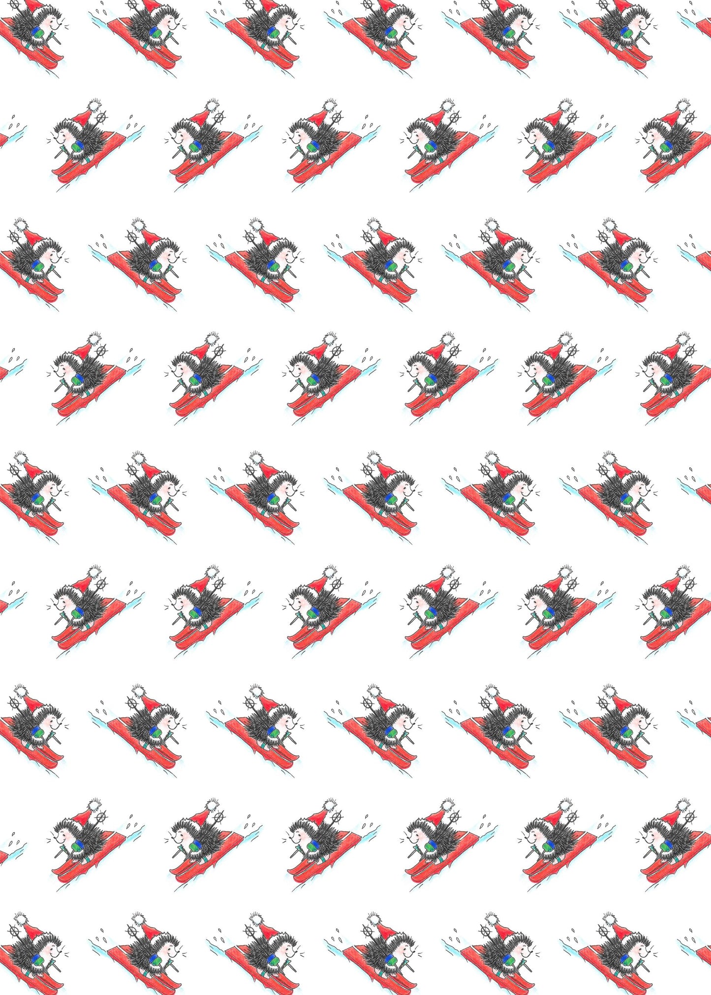Skiing Hedgehog Wrapping Paper
